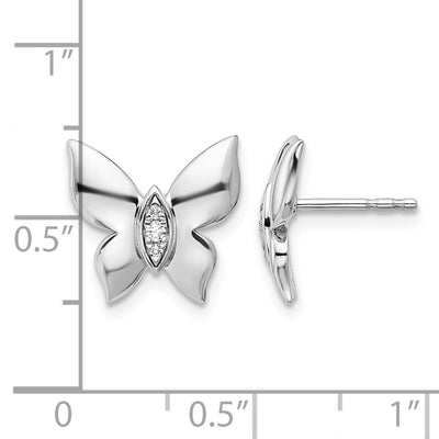 White Ice Sterling Silver Rhodium-plated Diamond Butterfly Post Earrings, 11.75 x 12.6mm