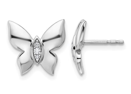 Sterling silver diamond butterfly earrings