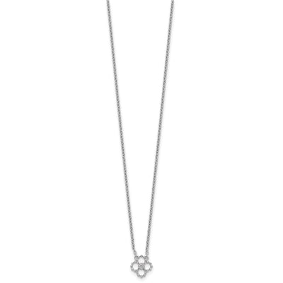 White Ice Sterling Silver Rhodium Plated Beaded Diamond Quatrefoil 18in Necklace plus 2 in Extender