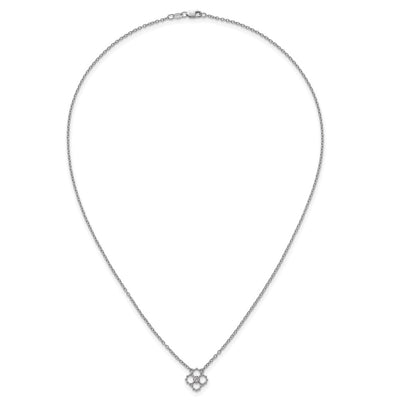 White Ice Sterling Silver Rhodium Plated Beaded Diamond Quatrefoil 18in Necklace plus 2 in Extender