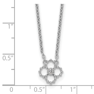 White Ice Sterling Silver Rhodium Plated Beaded Diamond Quatrefoil 18in Necklace plus 2 in Extender