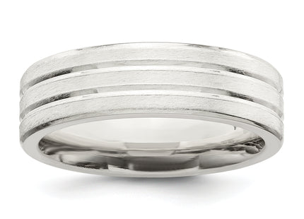 Sterling Silver Brushed Domed with Grooved Beveled Edge Fancy Band