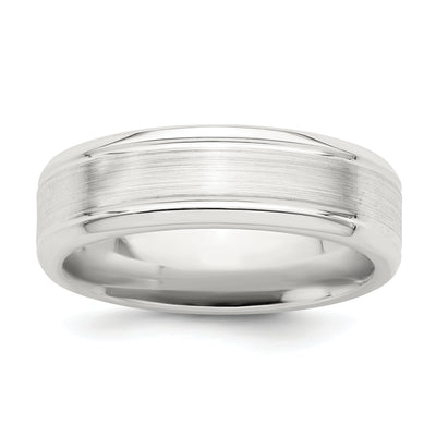 Sterling Silver Brushed Domed with Grooved Beveled Edge Fancy Band