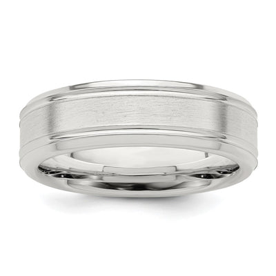 Sterling Silver Brushed Domed with Grooved Beveled Edge Fancy Band