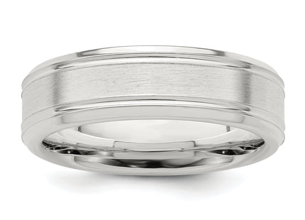 Sterling Silver Brushed Domed with Grooved Beveled Edge Fancy Band