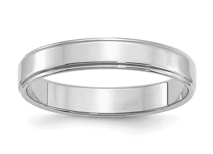 Sterling Silver Rhodium-plated Flat with Step Edge Band