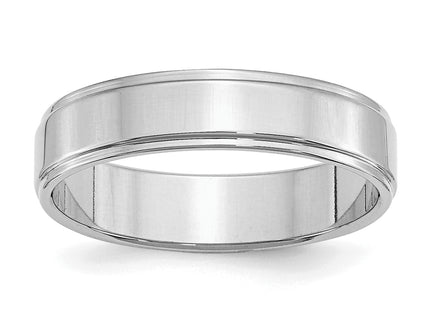 Sterling Silver Rhodium-plated Flat with Step Edge Band