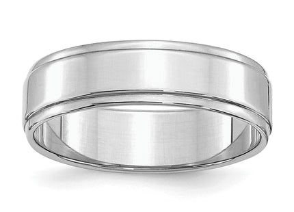 Sterling Silver Rhodium-plated Flat with Step Edge Band