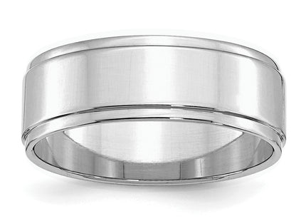 Sterling Silver Rhodium-plated Flat with Step Edge Band