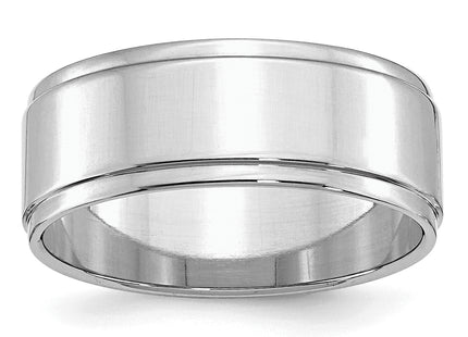 Sterling Silver Rhodium-plated Flat with Step Edge Band