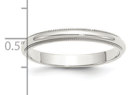 Sterling Silver Rhodium-plated Half Round Milgrain Band