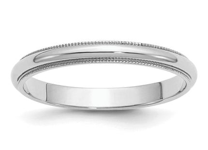 Sterling Silver Rhodium-plated Half Round Milgrain Band