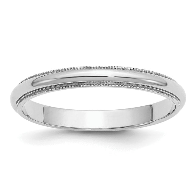 Sterling Silver Rhodium-plated Half Round Milgrain Band
