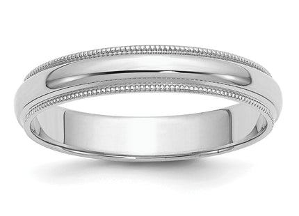 Sterling Silver Rhodium-plated Half Round Milgrain Band