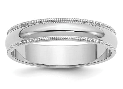 Sterling Silver Rhodium-plated Half Round Milgrain Band