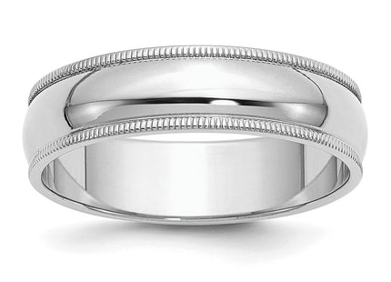 Sterling Silver Rhodium-plated Half Round Milgrain Band