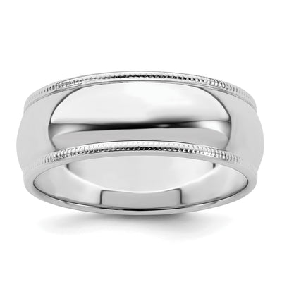 Sterling Silver Rhodium-plated Half Round Milgrain Band