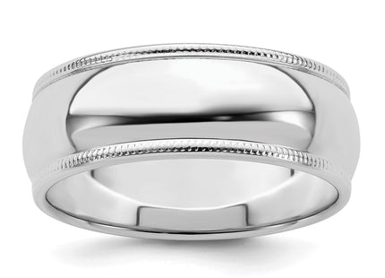 Sterling Silver Rhodium-plated Half Round Milgrain Band