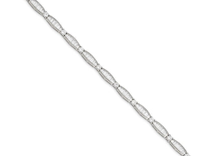 Sterling Silver Rhodium-plated Baguette and Round CZ Bracelet (Style QX400CZ)