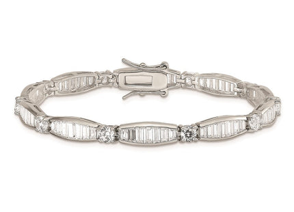 Sterling Silver Rhodium-plated Baguette and Round CZ Bracelet (Style QX400CZ)