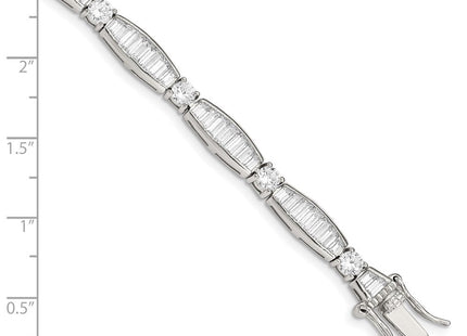 Sterling Silver Rhodium-plated Baguette and Round CZ Bracelet (Style QX400CZ)