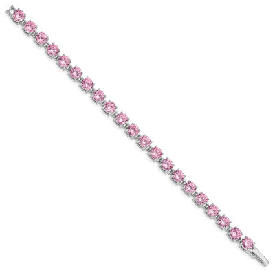 Sterling Silver Rhodium Plated Pink CZ Tennis Bracelet