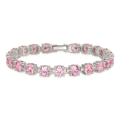 Sterling Silver Rhodium Plated Pink CZ Tennis Bracelet