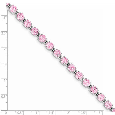 Sterling Silver Rhodium Plated Pink CZ Tennis Bracelet