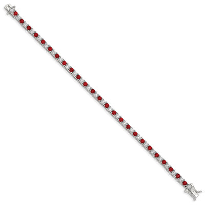 Sterling Silver Rhodium-plated Red Glass and CZ Bracelet