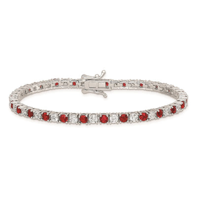 Sterling Silver Rhodium-plated Red Glass and CZ Bracelet