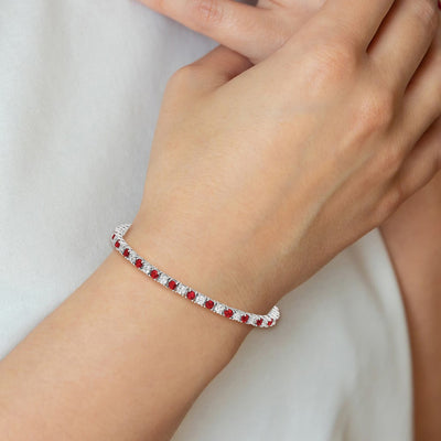 Sterling Silver Rhodium-plated Red Glass and CZ Bracelet