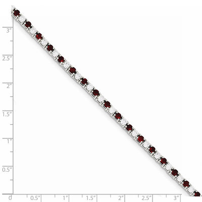 Sterling Silver Rhodium-plated Red Glass and CZ Bracelet