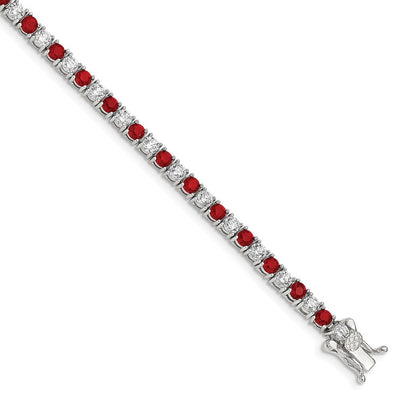 Sterling Silver Rhodium-plated Red Glass and CZ Bracelet