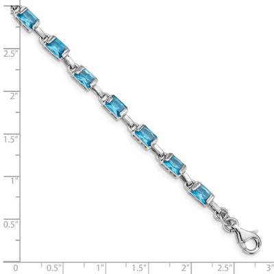 Sterling Silver Rhodium-plated Rectangular Blue Topaz Bracelet