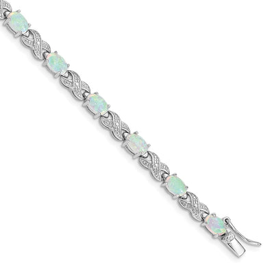 Sterling Silver Rhodium Plated Created Opal XO Bracelet
