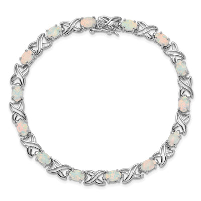 Sterling Silver Rhodium Plated Created Opal XO Bracelet