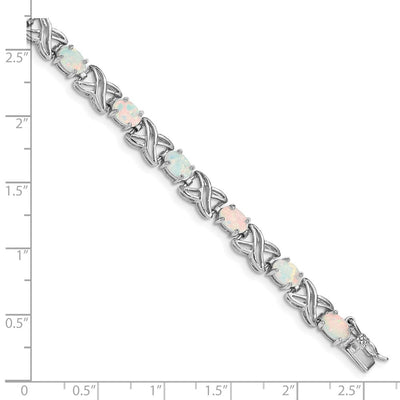 Sterling Silver Rhodium Plated Created Opal XO Bracelet