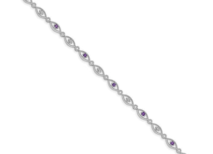 Sterling Silver Rhodium-plated Amethyst Diamond Bracelet (Style QX828AM)