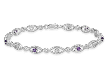 Sterling Silver Rhodium-plated Amethyst Diamond Bracelet (Style QX828AM)