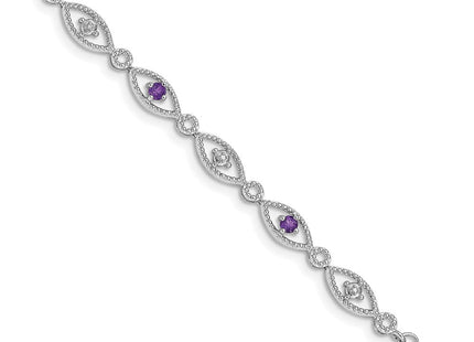 Sterling Silver Rhodium-plated Amethyst Diamond Bracelet (Style QX828AM)