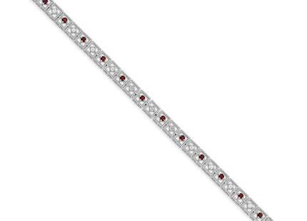 Sterling Silver Rhodium-plated Garnet Diamond Bracelet (Style QX833GA)