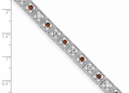 Sterling Silver Rhodium-plated Garnet Diamond Bracelet (Style QX833GA)
