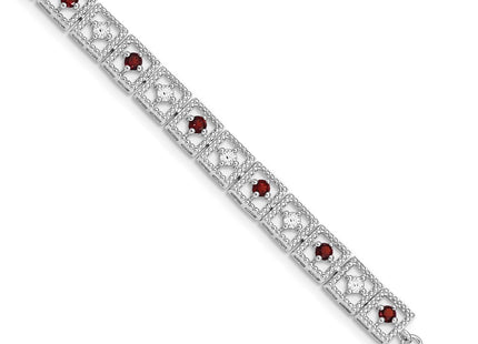 Sterling Silver Rhodium-plated Garnet Diamond Bracelet (Style QX833GA)