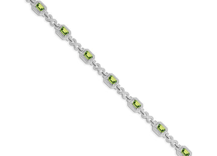 Sterling Silver Rhodium-plated Diamond & Peridot Bracelet (Style QX842PE)