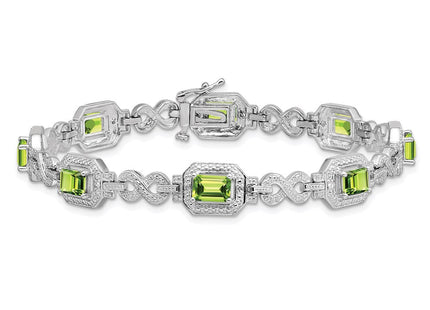 Sterling Silver Rhodium-plated Diamond & Peridot Bracelet (Style QX842PE)