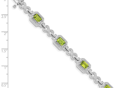 Sterling Silver Rhodium-plated Diamond & Peridot Bracelet (Style QX842PE)