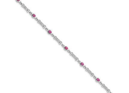 Sterling Silver Rhodium-plated Pink Tourmaline and Diamond Bracelet (Style QX855PT)