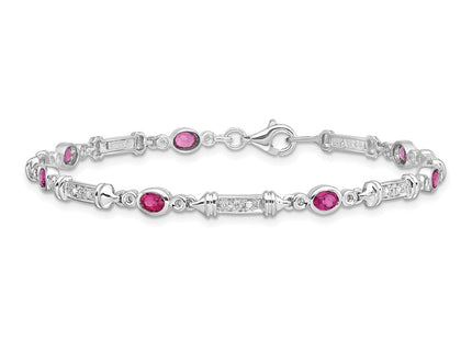 Sterling Silver Rhodium-plated Pink Tourmaline and Diamond Bracelet (Style QX855PT)