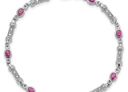 Sterling Silver Rhodium-plated Pink Tourmaline and Diamond Bracelet (Style QX855PT)
