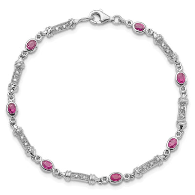 Sterling Silver Rhodium-plated Pink Tourmaline and Diamond Bracelet, 7 x 4mm